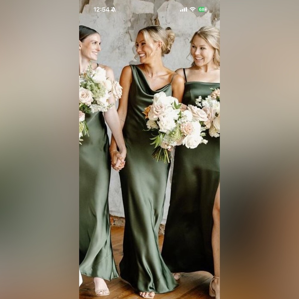 ASYMMETRICAL ONE-SHOULDER COWL MIDI SLIP DRESS IN OLIVE GREEN